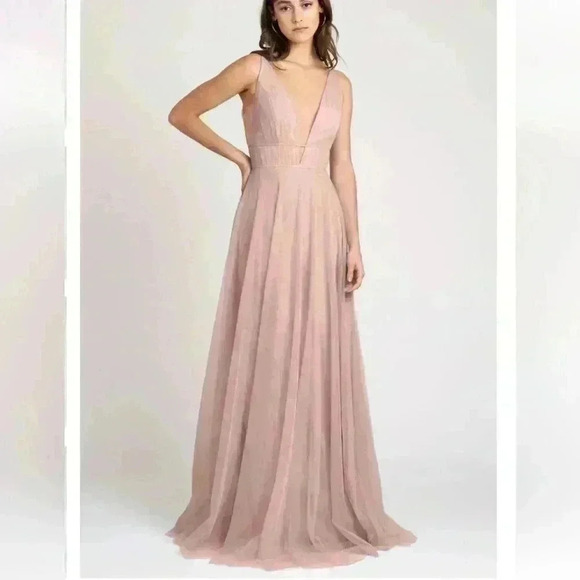 Jenny Yoo Kaelyn Long Bridesmaid Dress in whipped Apricot size 12 NWT - Picture 1 of 10